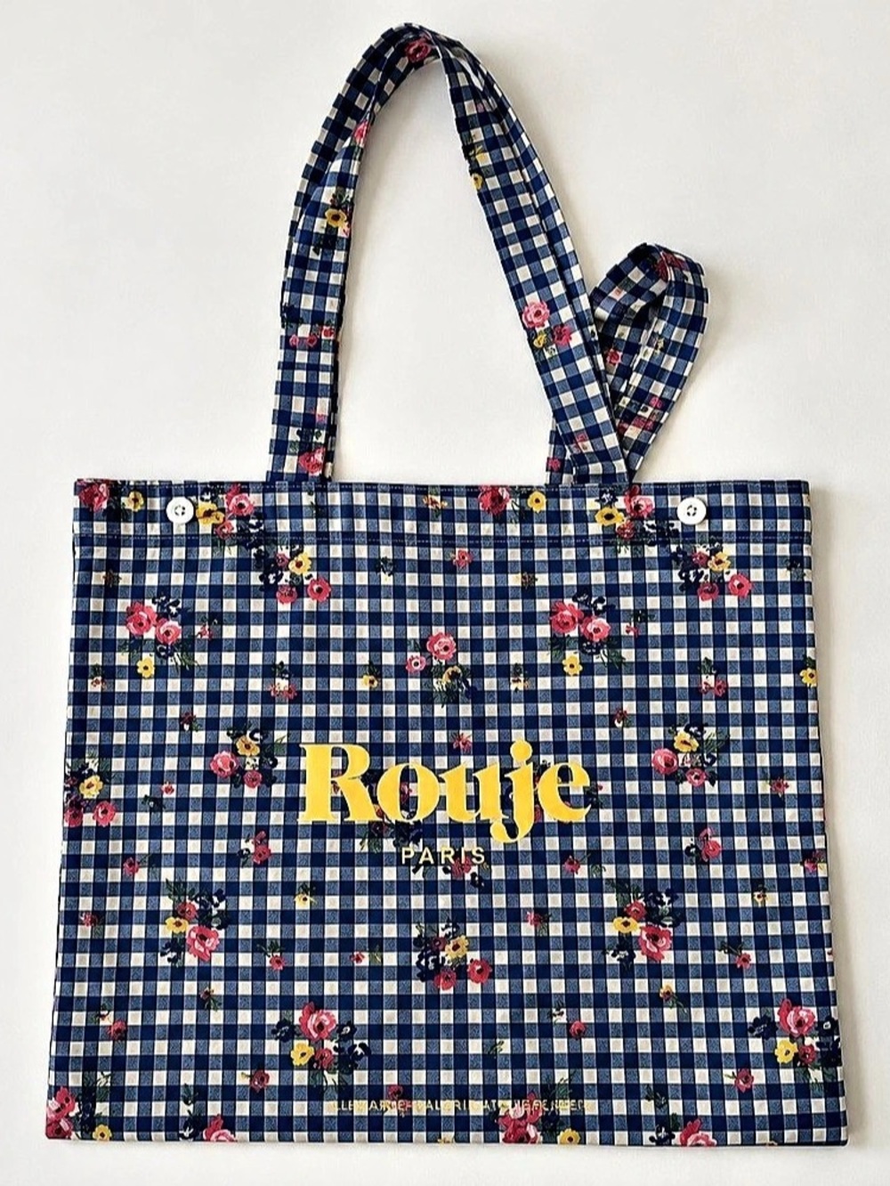 Rouje Gingham Floral Printed Tote Blue & White